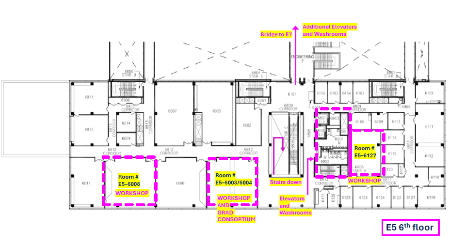 Floor map of the 6th floor of the Engineering 5 building
