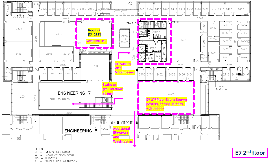 Floor map of the 2nd floor of the Engineering 7 building